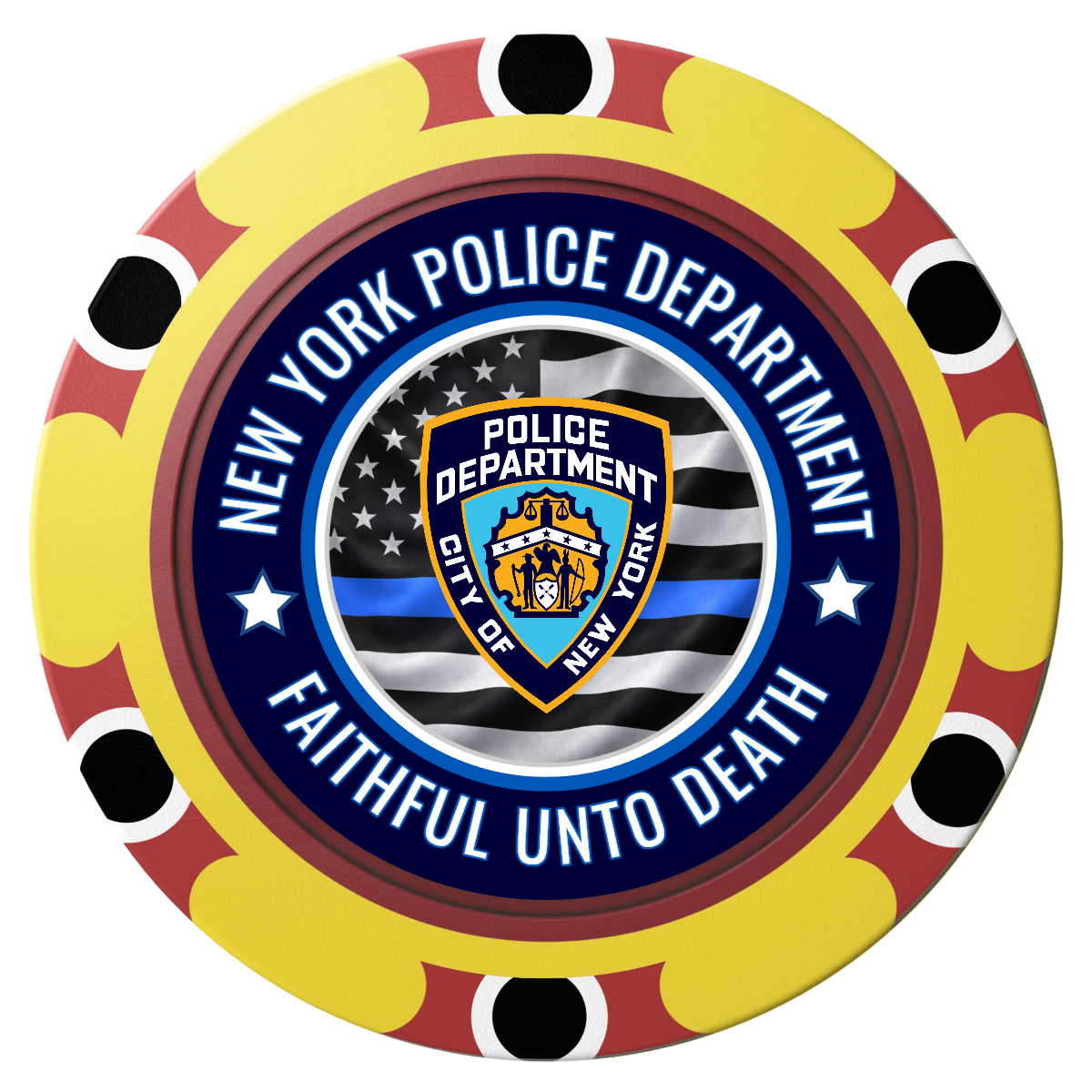 NYPD Safe and Fair Clay Poker Chips - Yellow / Monte Carlo / 40mm - Front