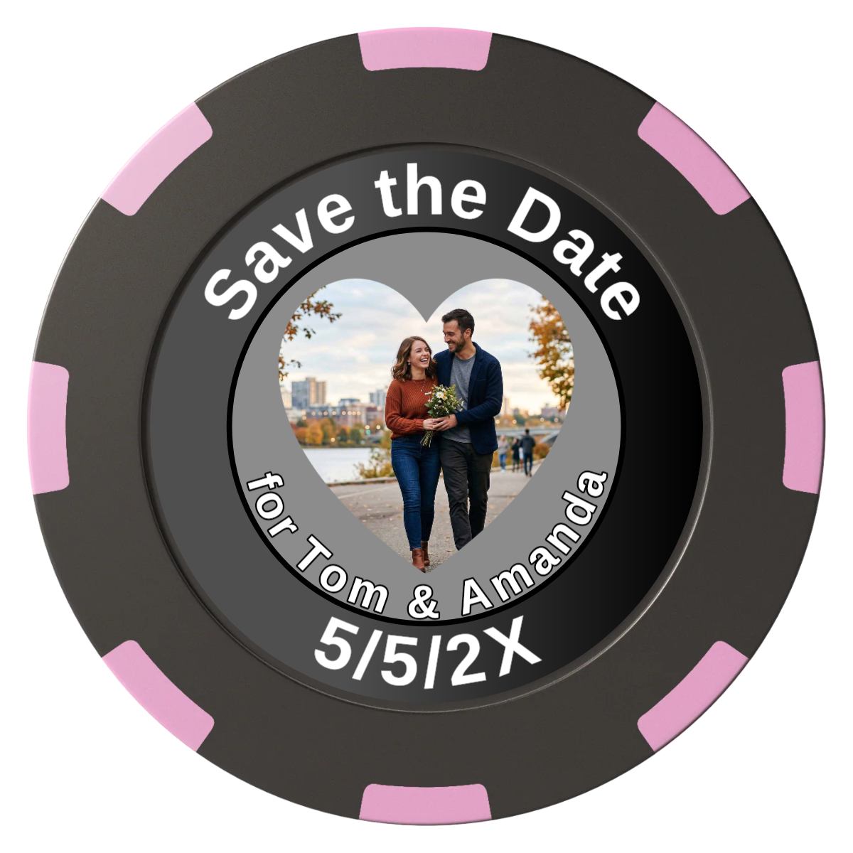 Save the Date #01 Clay Poker Chips - Black / 8 Spot (2 Tone) / 40mm - Front