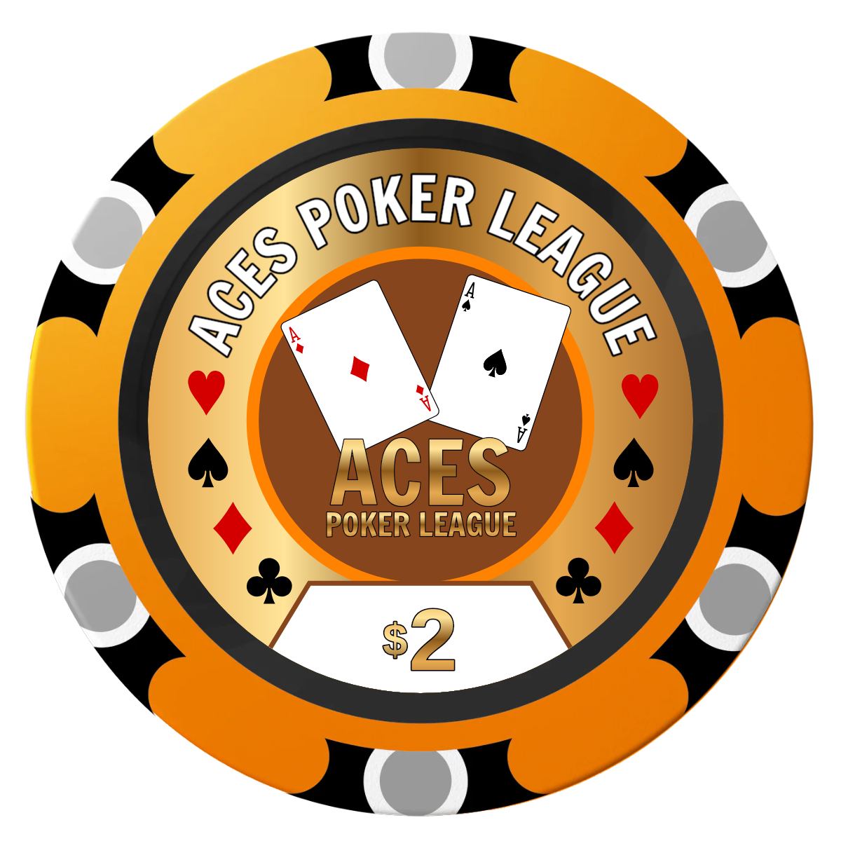 Aces Poker League Clay Poker Chips - Orange / Monte Carlo / 40mm - Front