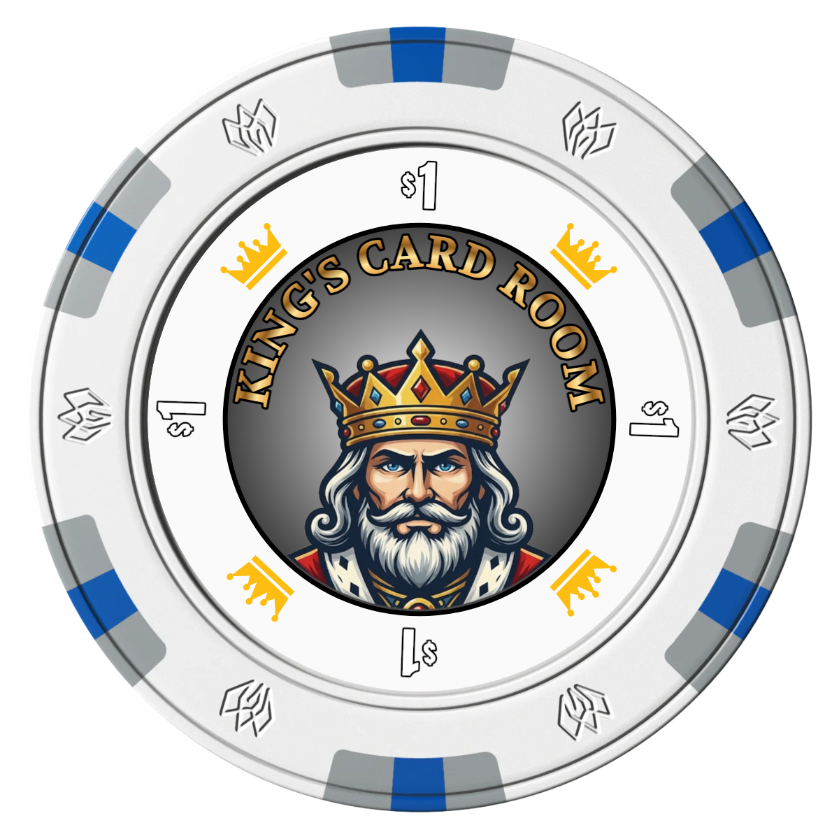 Kings Clay Poker Chips - White / 6 Spot Gem / 43mm - Front