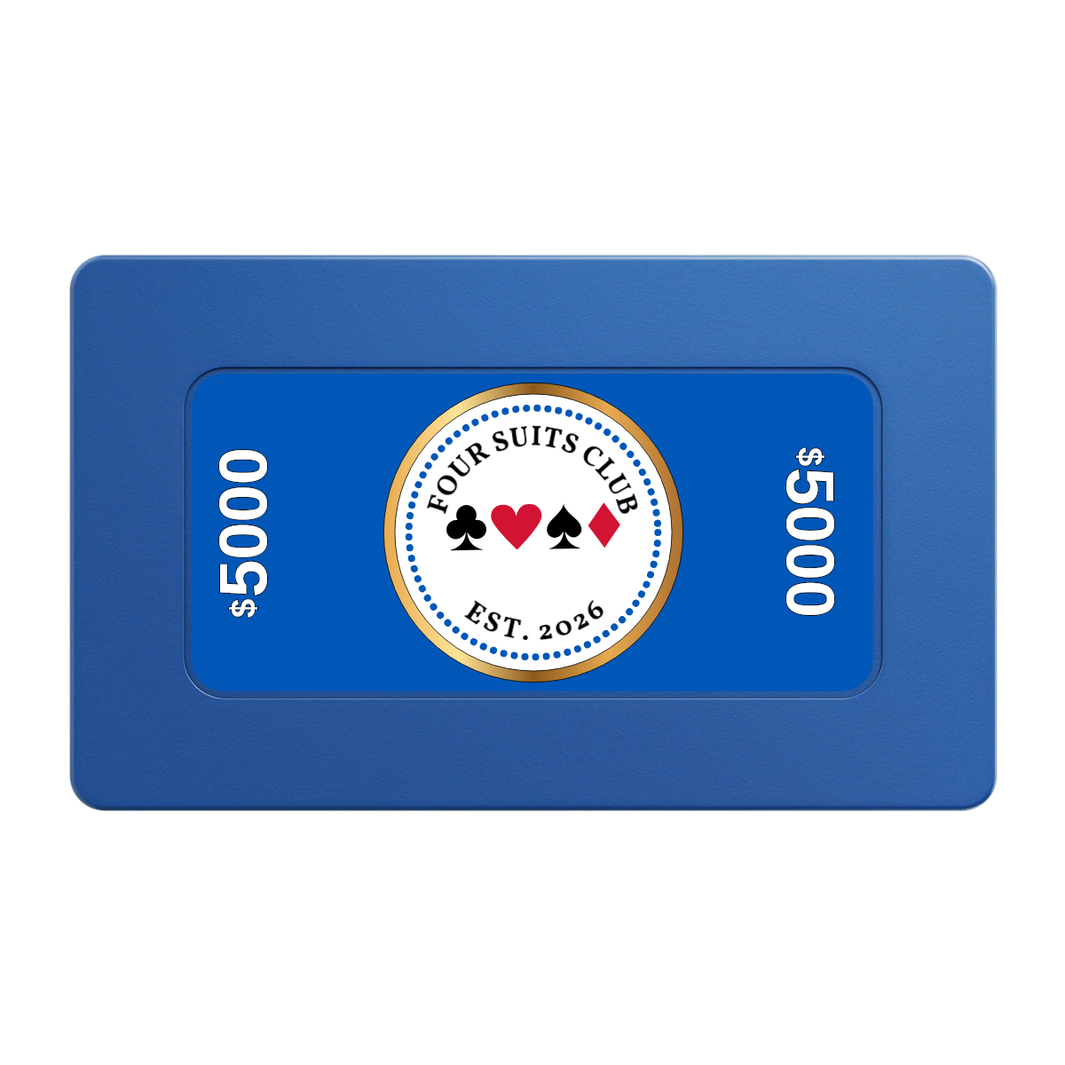 Fours Suits Club Rectangular Poker Chip Plaques - Blue - Front