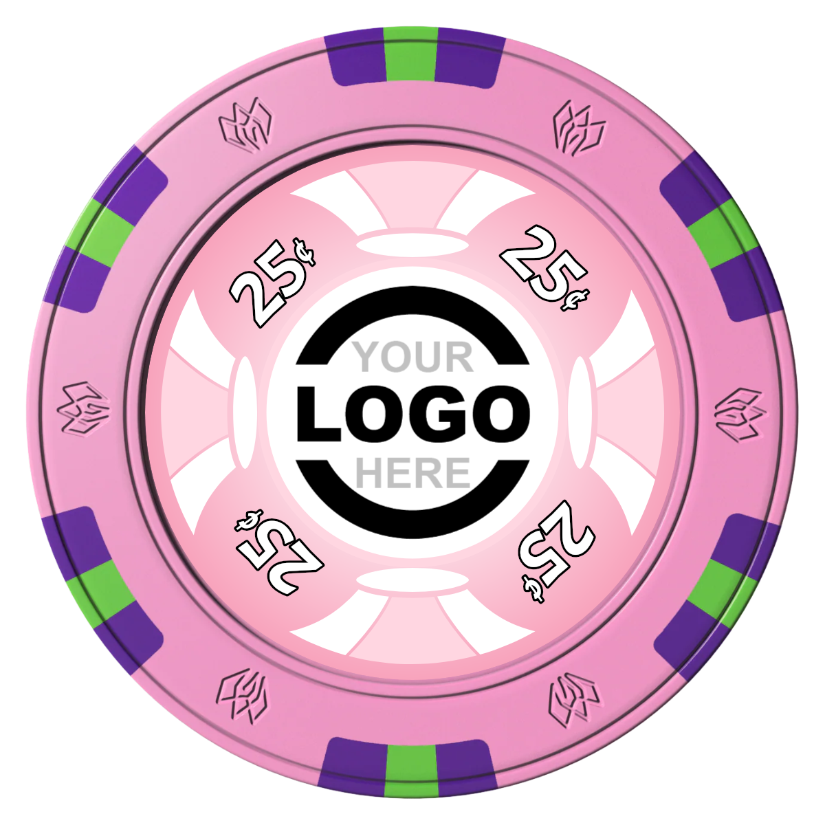 Alan Baker 4-2S A Clay Poker Chips - Pink / 6 Spot Gem / 40mm - Front