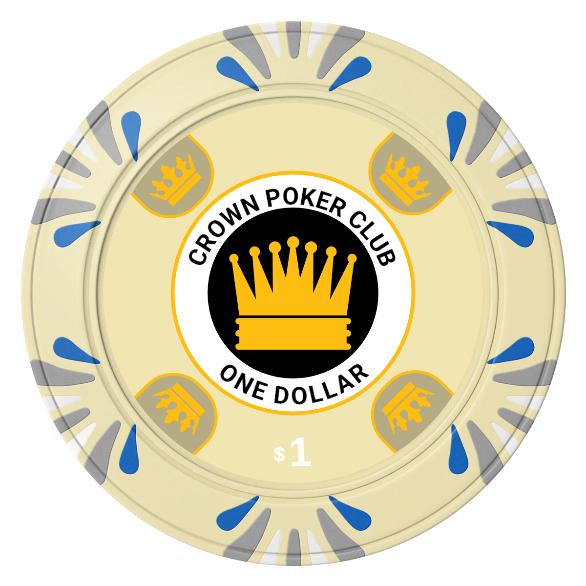 Crown Card Room Clay Poker Chips - Ivory / Macau / 40mm - Front