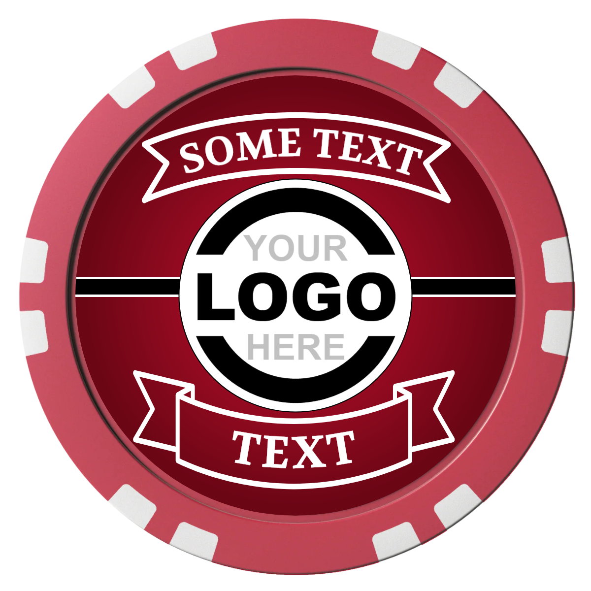 Double Banner Composite Poker Chips - Red / Double Stripe - Front
