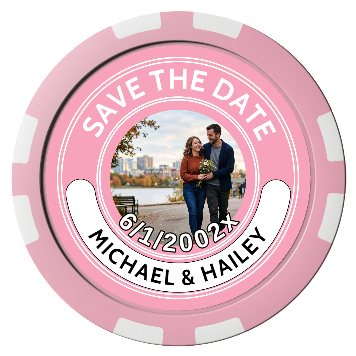 Save the Date Photo QR Code Composite Poker Chips - Pink / 8 Stripe - Front