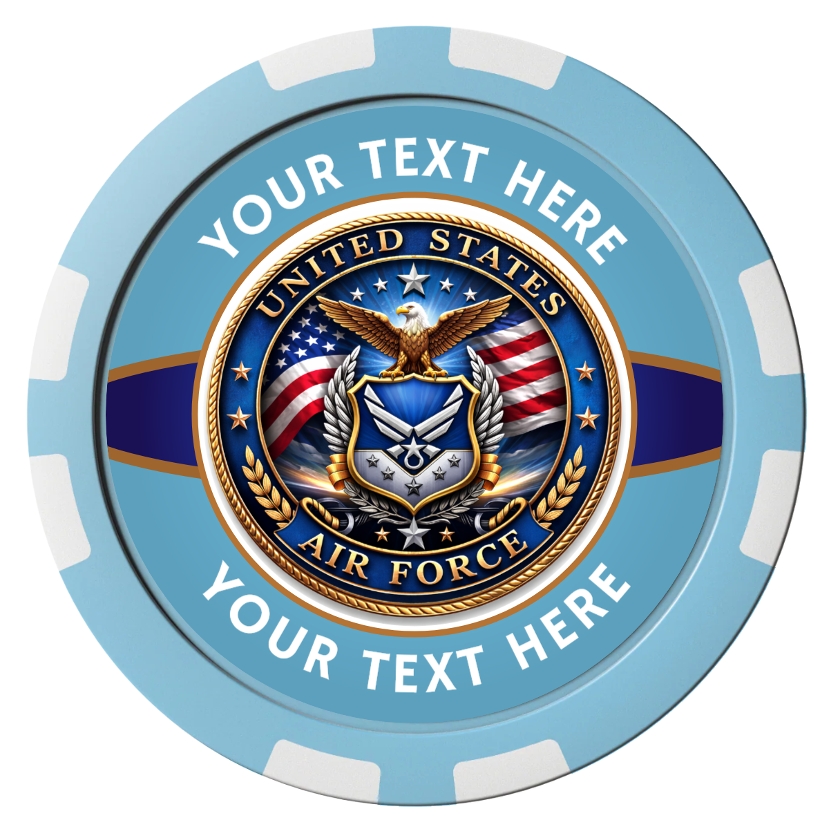 Air Force Composite Poker Chips - Light Blue / 8 Stripe - Front