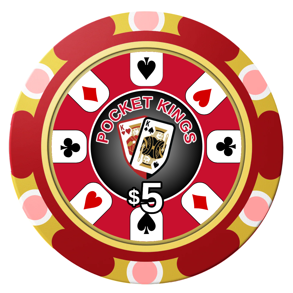 Pocket Kings Clay Poker Chips - Red / Monte Carlo / 40mm - Front