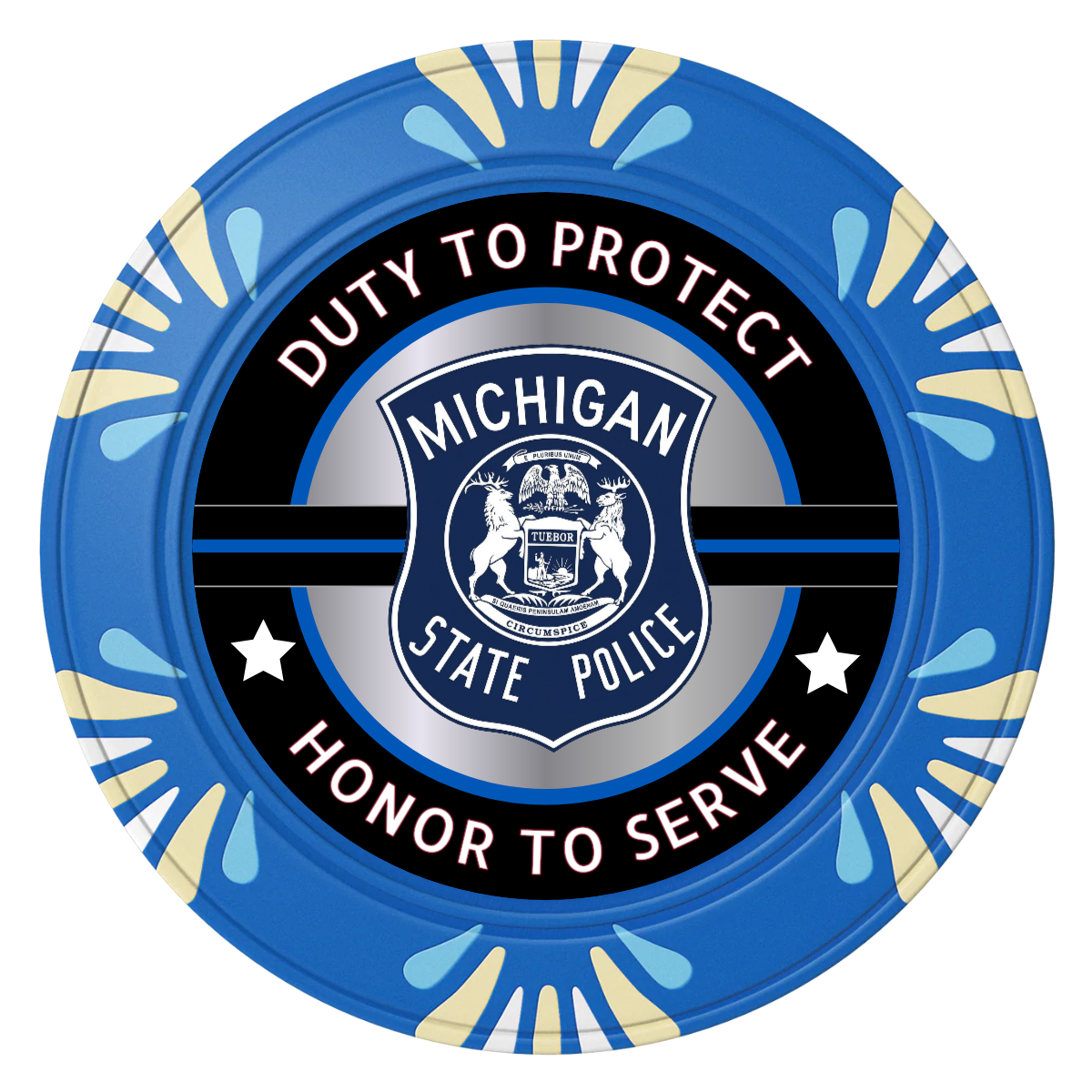 Police Department #01 Clay Poker Chips - Blue / Macau / 40mm - Back