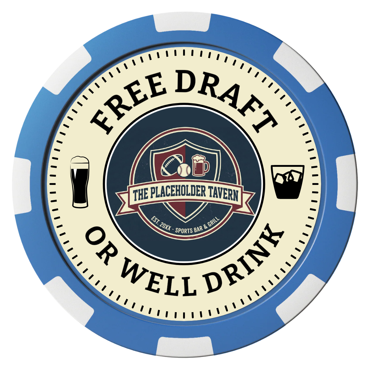 Beer Shop Composite Poker Chips - Blue / 8 Spot - Front