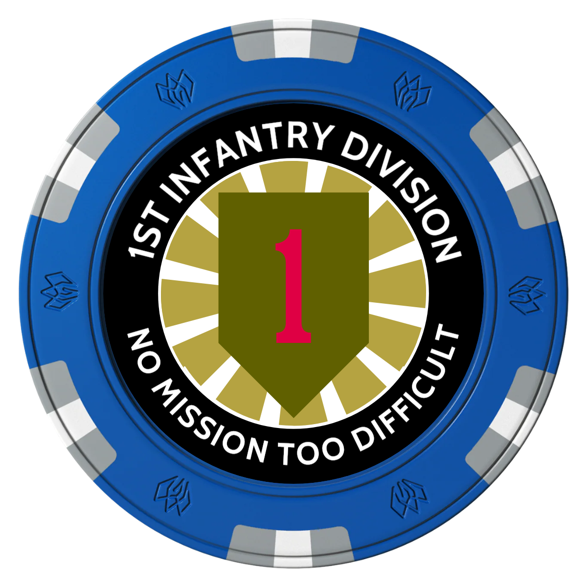 1st Infantry Division Clay Poker Chips - Blue / 6 Spot Gem / 40mm - Front
