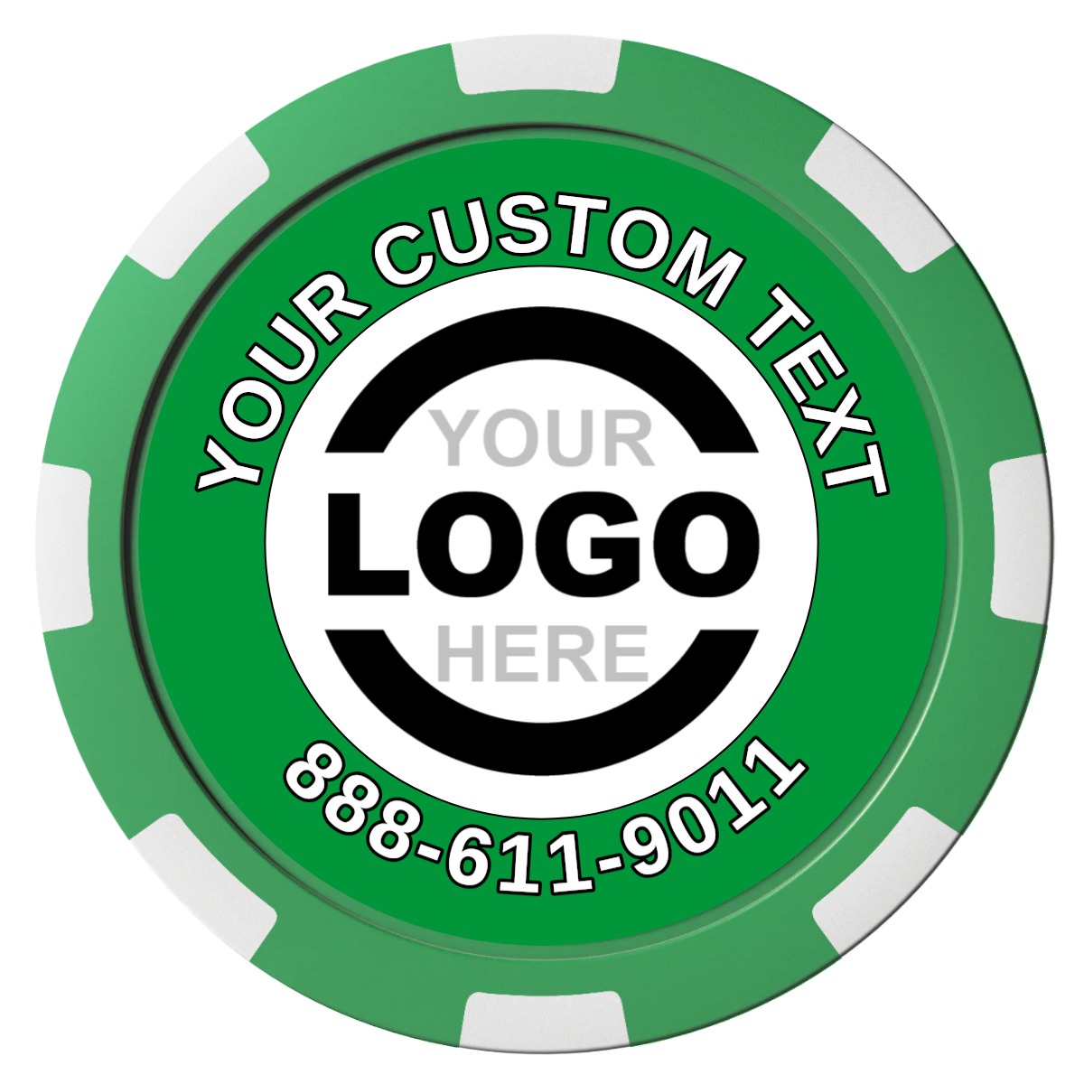 Branded Logo Composite Poker Chips - Green / 8 Spot - Front