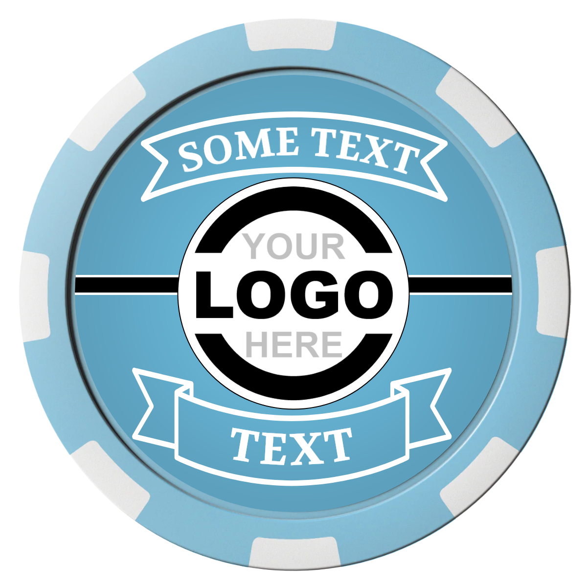 Double Banner Composite Poker Chips - Light Blue / 8 Spot - Front