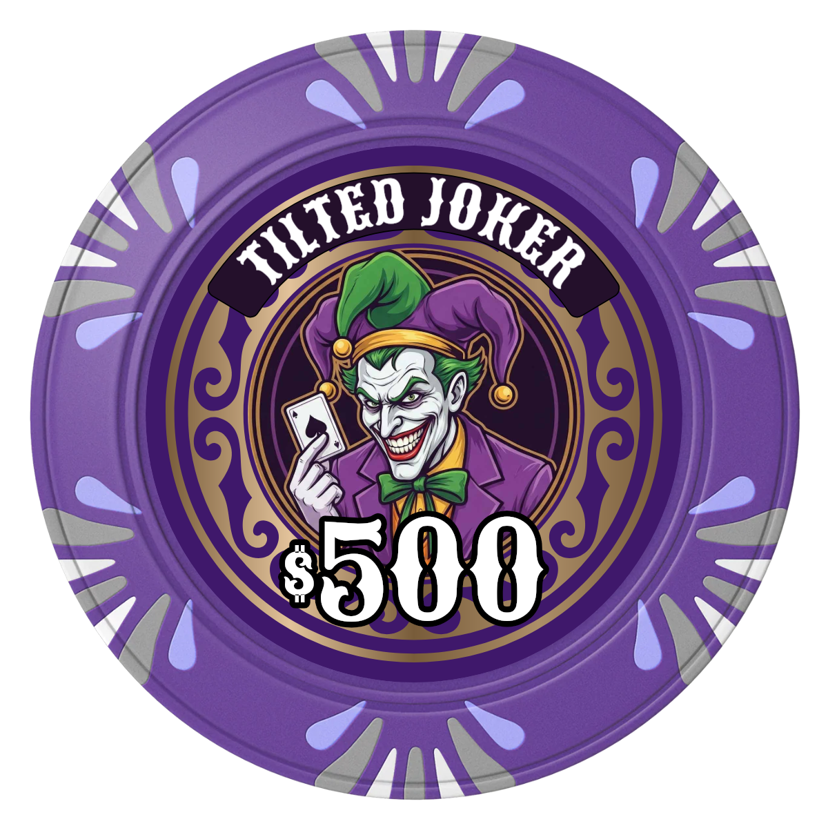 Tilted Joker Clay Poker Chips - Purple / Macau / 40mm - Front
