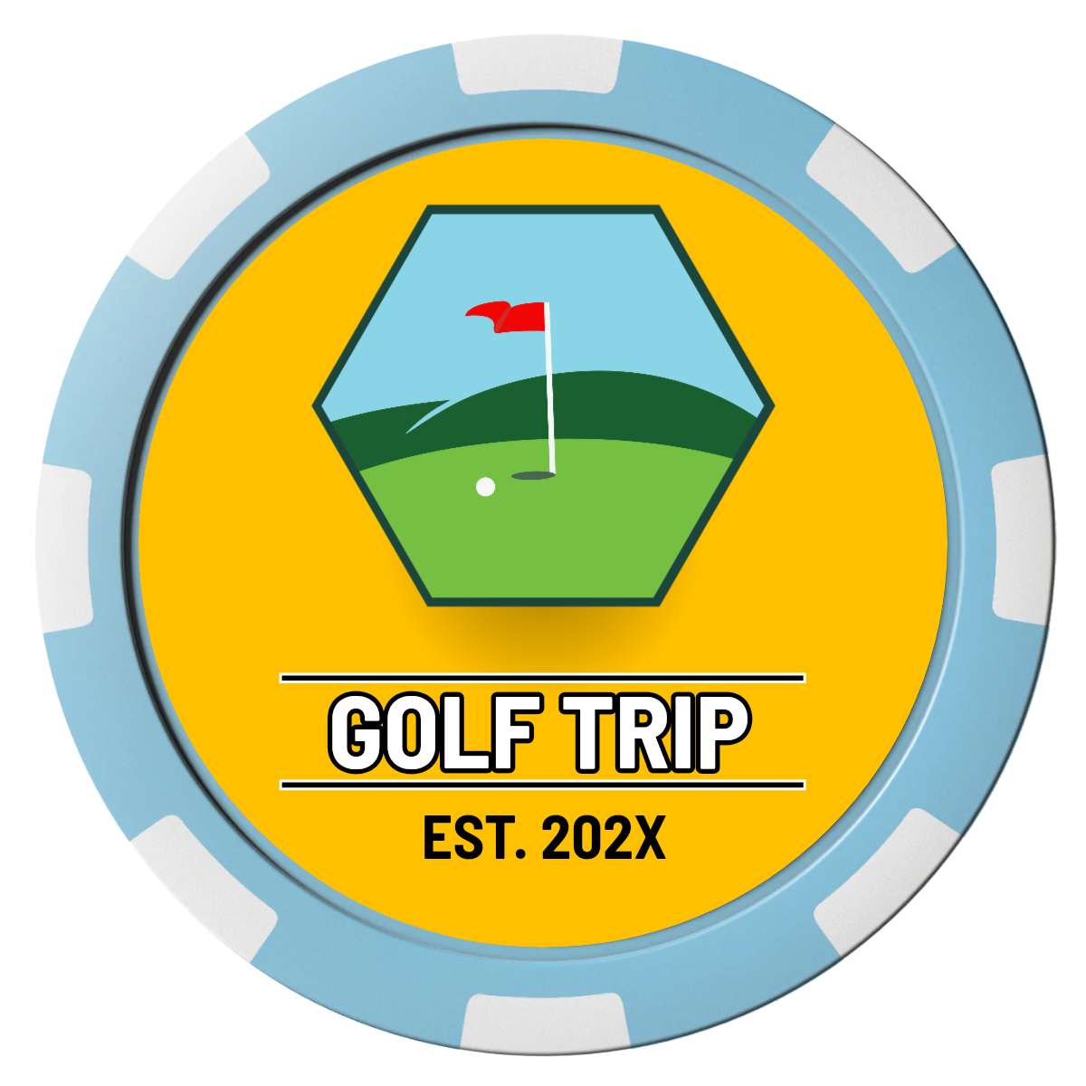 Golf Trip #001 Composite Poker Chips - Light Blue / 8 Spot - Front