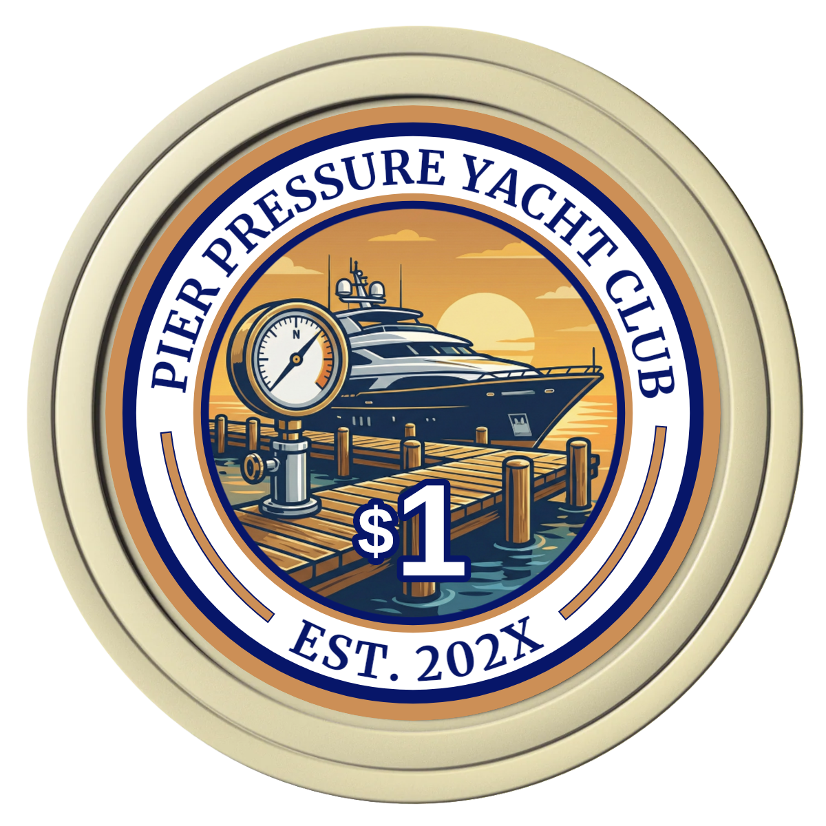 Anchor Down Card Room Composite Poker Chips - Ivory / Solid - Front