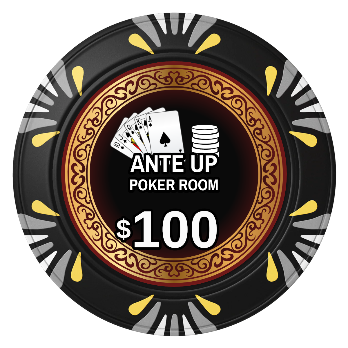 Ante Up Poker Room Clay Poker Chips - Black / Macau / 40mm - Front