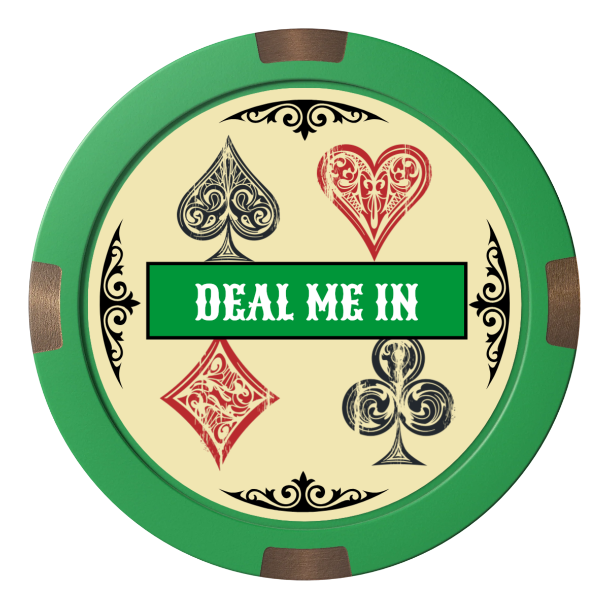 Vintage Four Suits Composite & Metal Hybrid Poker Card Protectors - Green - Front