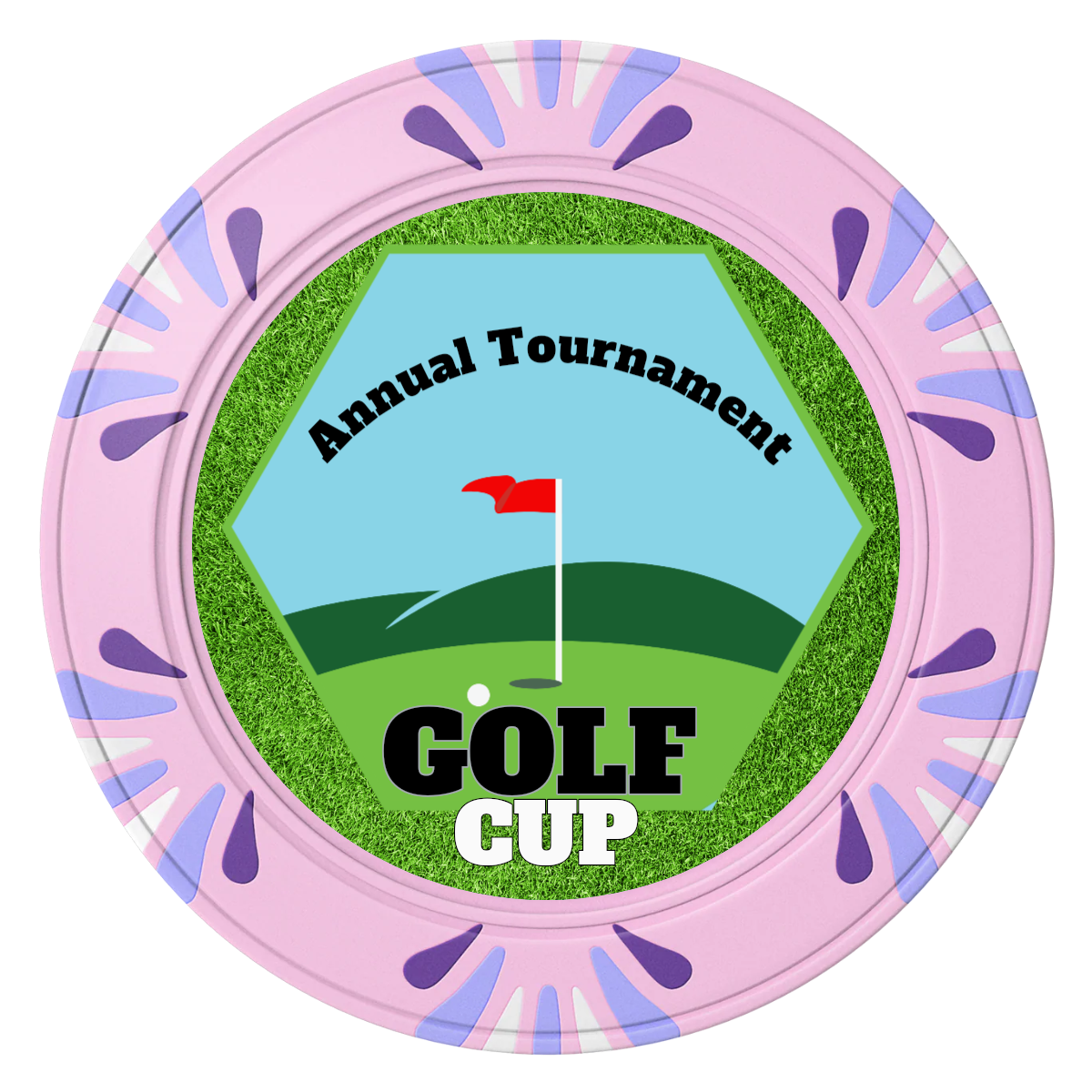Golf Cup Clay Poker Chips - Pink / Macau / 40mm - Front