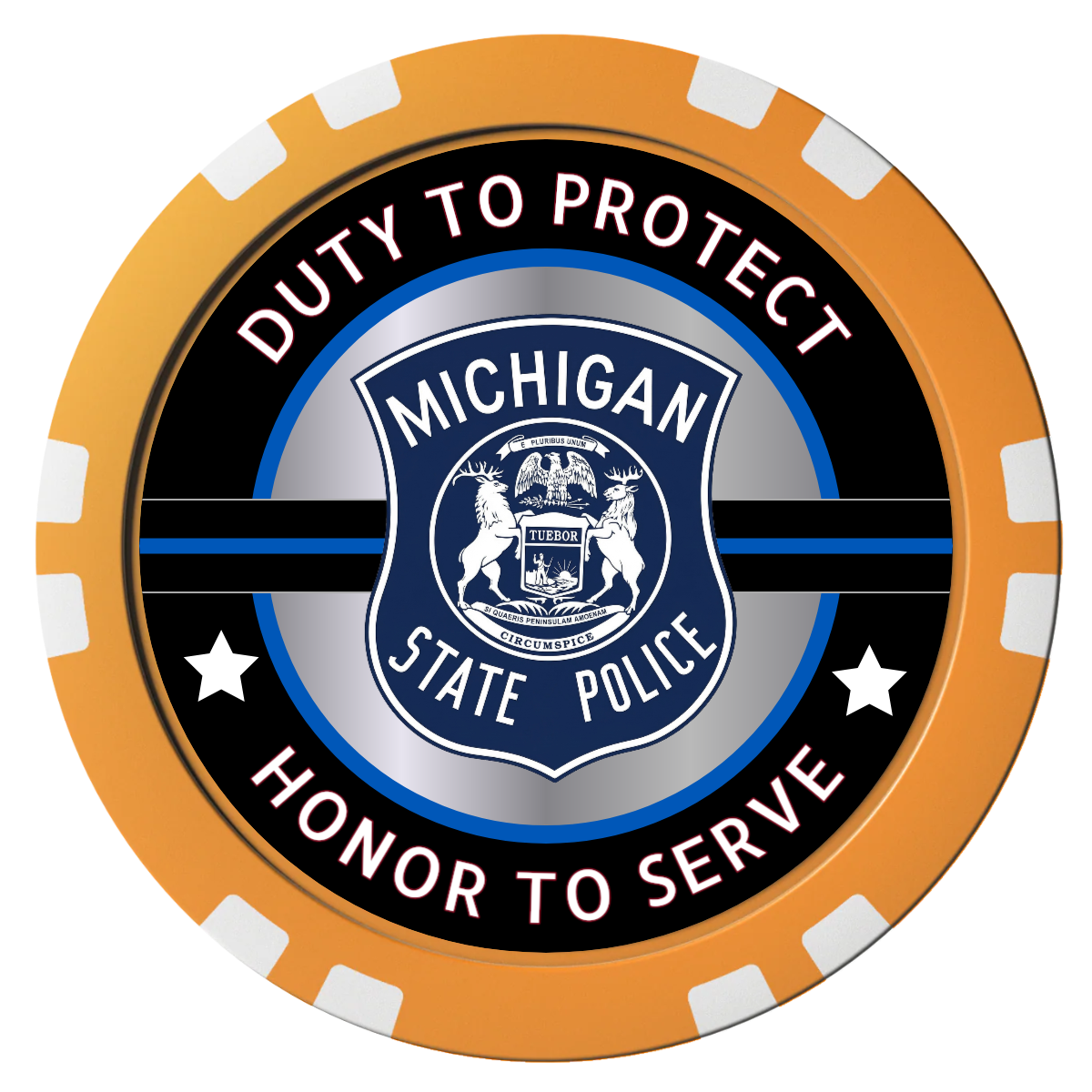 Police Department #01 Composite Poker Chips - Orange / Double Stripe - Front