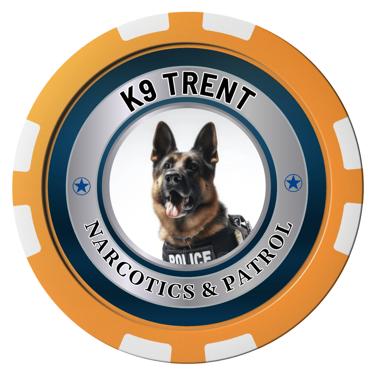 K-9 Trent Composite Poker Chips - Orange / 8 Stripe - Front