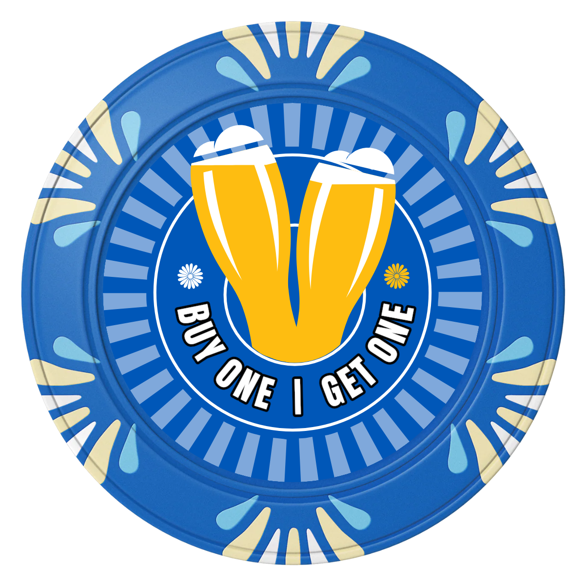 Double Pint Clay Poker Chips - Blue / Macau / 40mm - Front