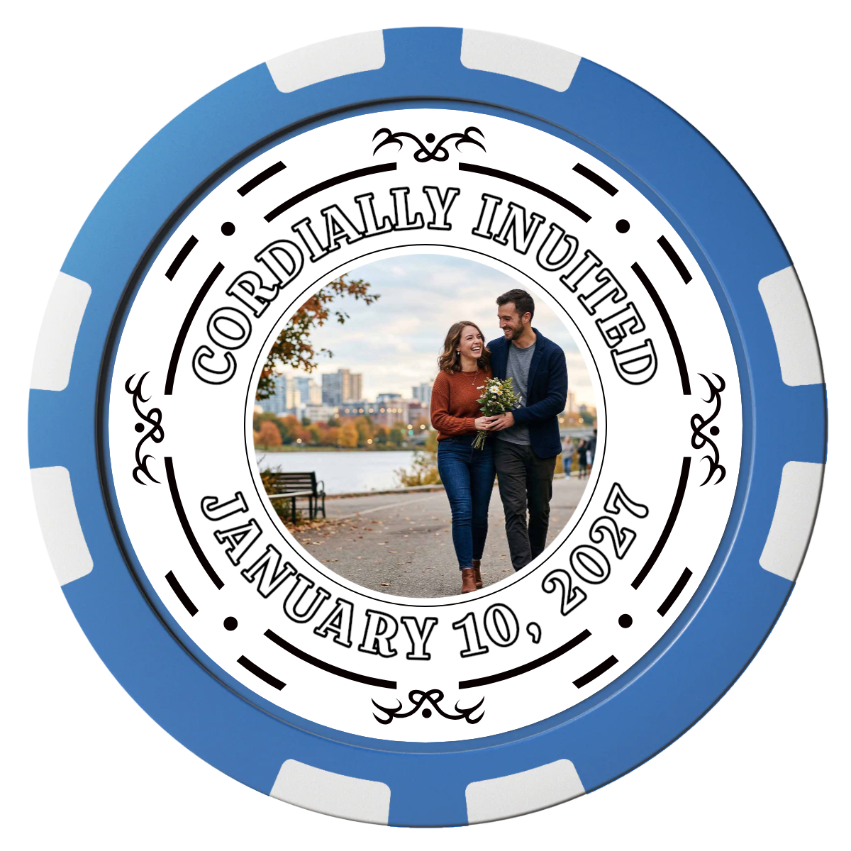 Save the Date Element Composite Poker Chips - Blue / 8 Stripe - Front