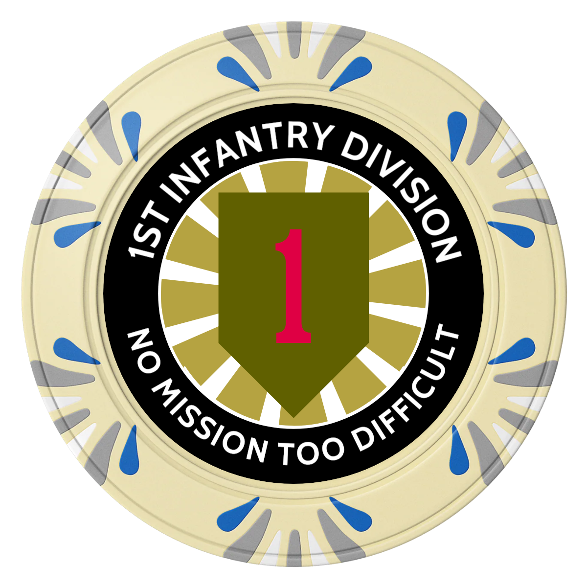 1st Infantry Division Clay Poker Chips - Ivory / Macau / 40mm - Front