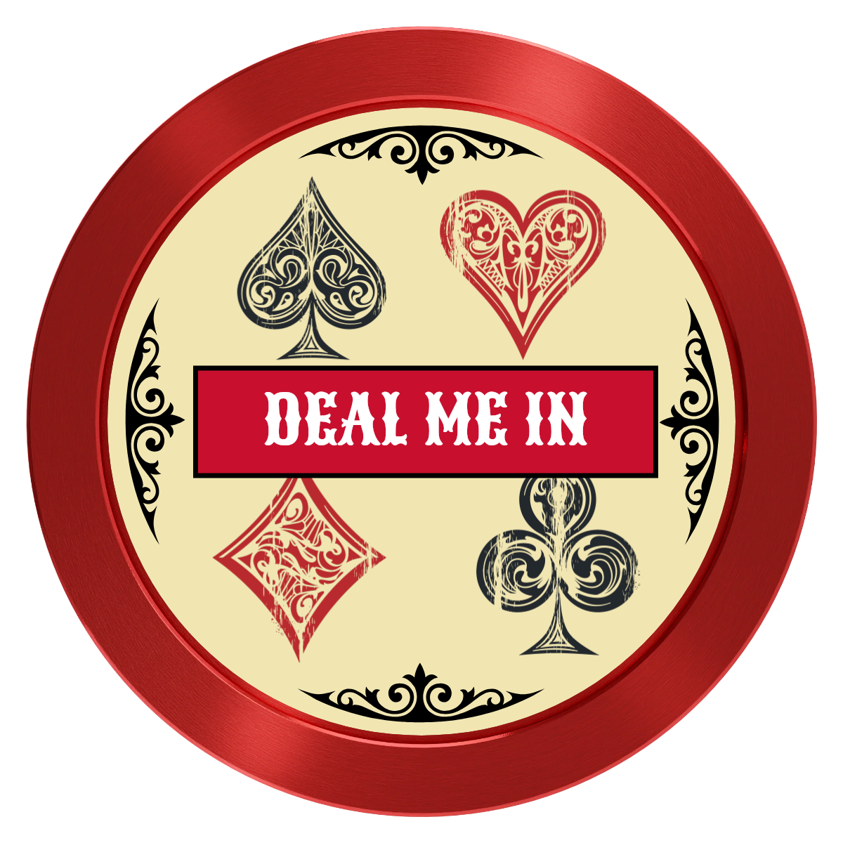 Vintage Four Suits Aluminum Poker Card Guards - Red - Front