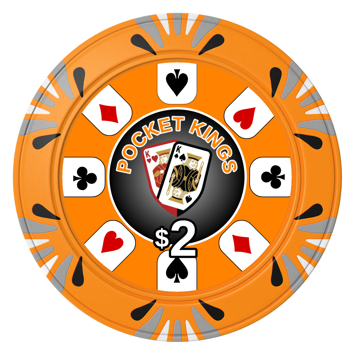Pocket Kings Clay Poker Chips - Orange / Macau / 40mm - Front
