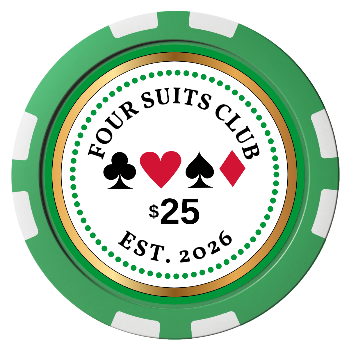 Fours Suits Club Composite Poker Chips - Green / 8 Stripe - Front