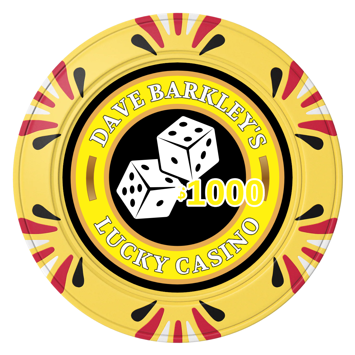 Dave's Lucky Casino Clay Poker Chips - Yellow / Macau / 40mm - Front