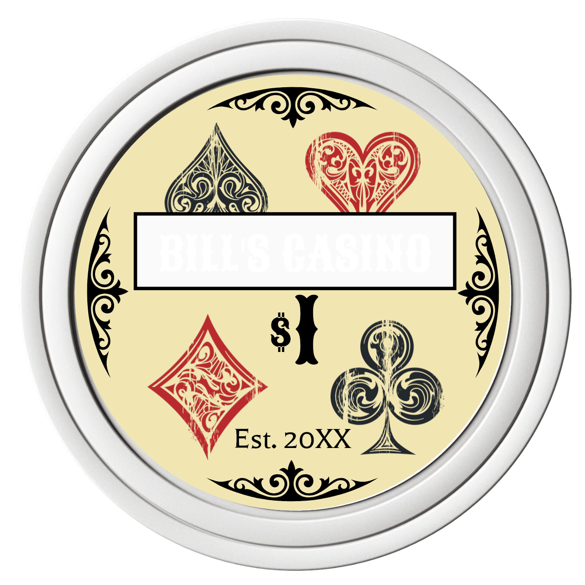 Vintage Four Suits Composite Poker Chips - White / Solid - Front