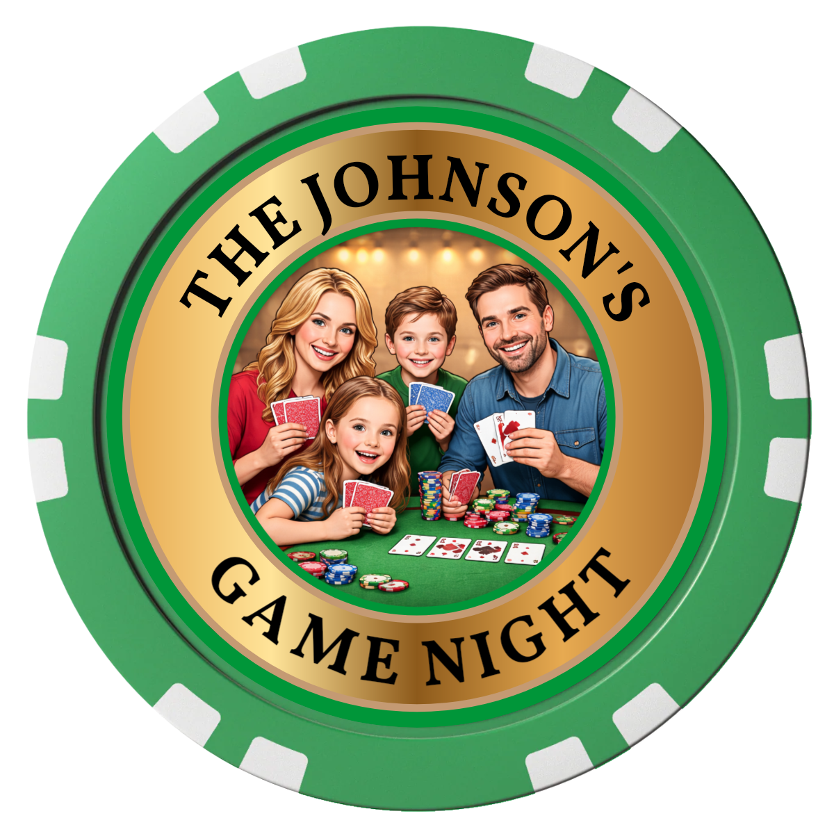 Family Game Night Composite Poker Chips - Green / Double Stripe - Front