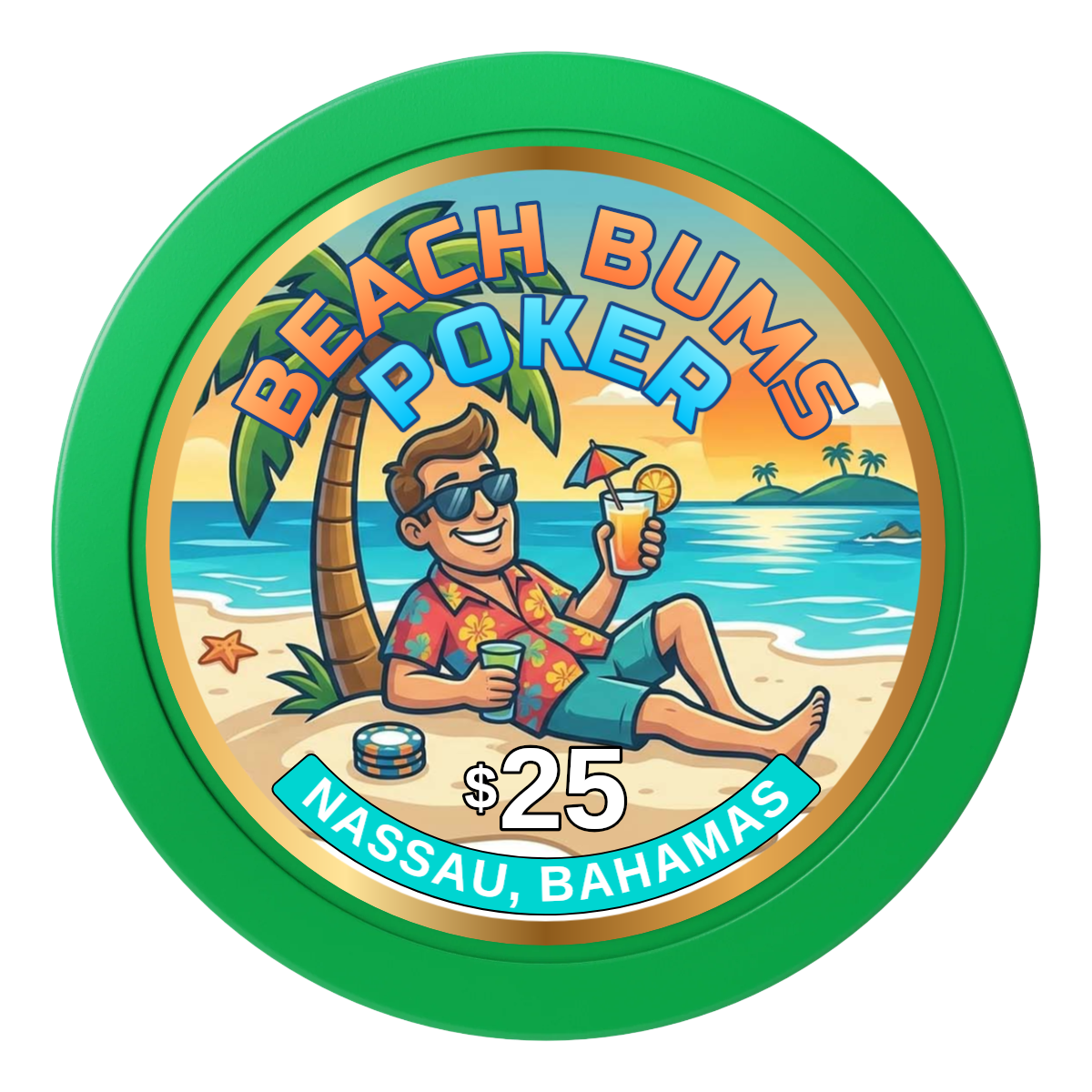 Sandy's Casino 2" Oversized Poker Chips - Green - Front