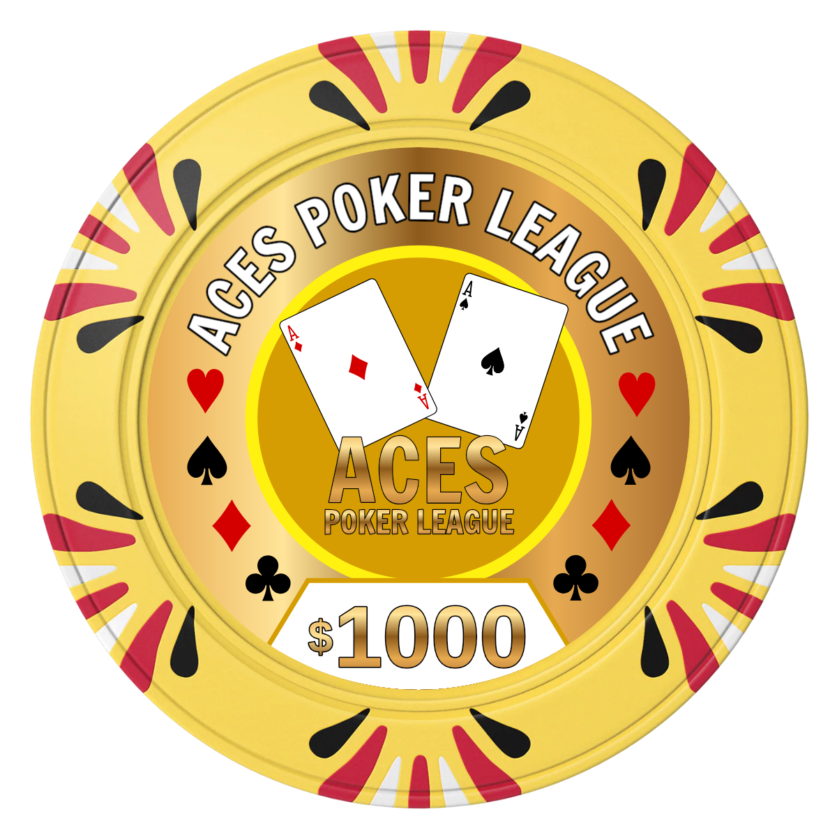 Aces Poker League Clay Poker Chips - Yellow / Macau / 40mm - Front