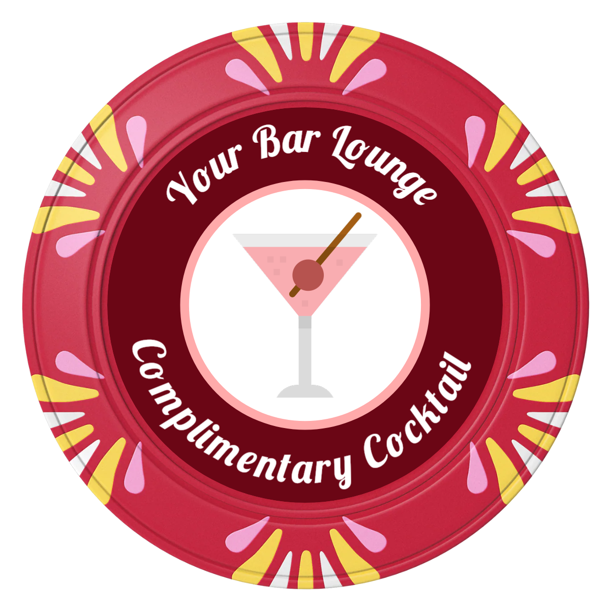 Fancy Drink Clay Poker Chips - Red / Macau / 40mm - Front