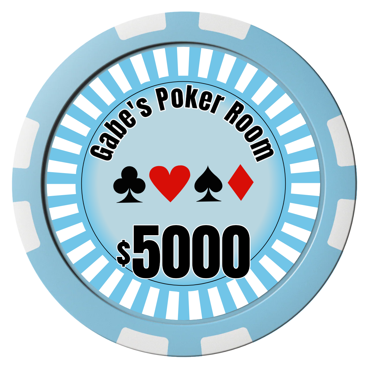 Gabe's Poker Room Composite Poker Chips - Light Blue / 8 Stripe - Front