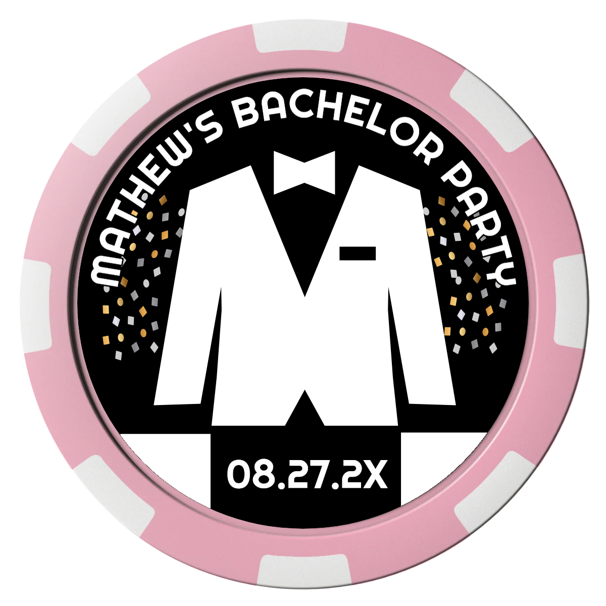 Bachelor No More Bowtie Composite Poker Chips - Pink / 8 Spot - Front