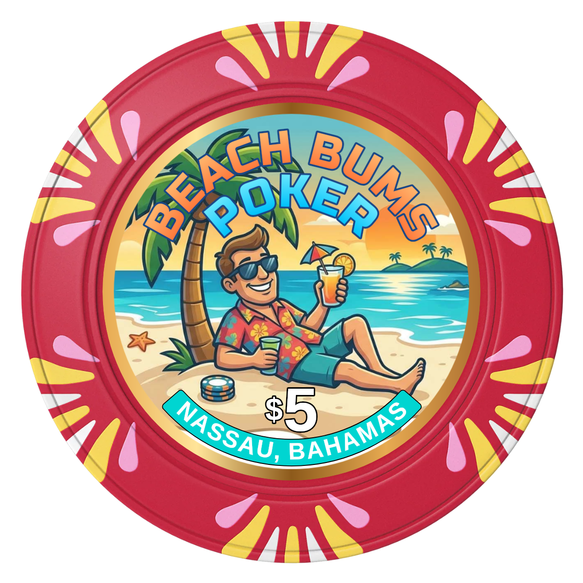 Sandy's Casino Clay Poker Chips - Red / Macau / 40mm - Front