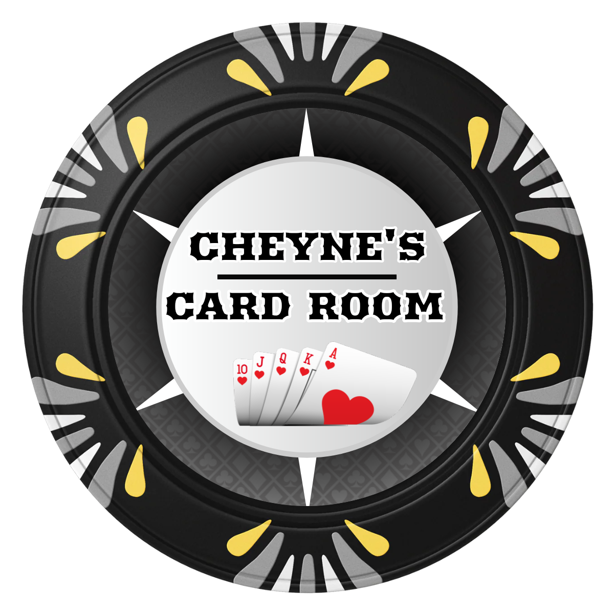 Cheyne's Card Room Clay Poker Chips - Black / Macau / 40mm - Front