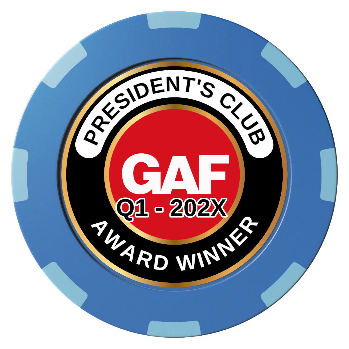 President's Club Clay Poker Chips - Blue / 8 Spot (2 Tone) / 40mm - Front