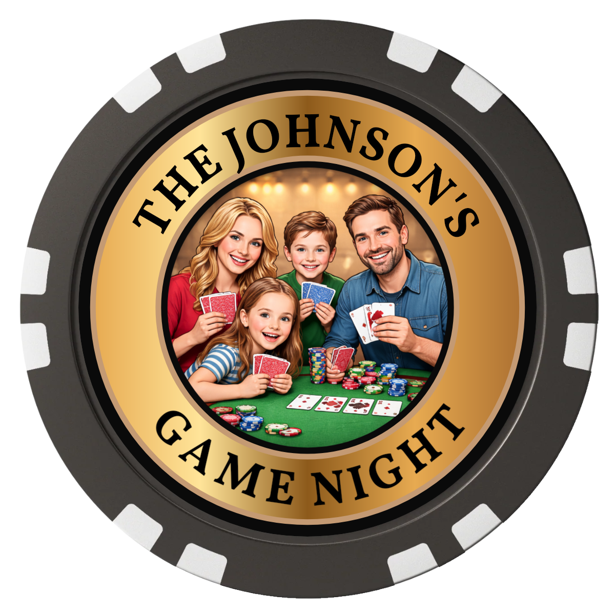 Family Game Night Composite Poker Chips - Black / Double Stripe - Front