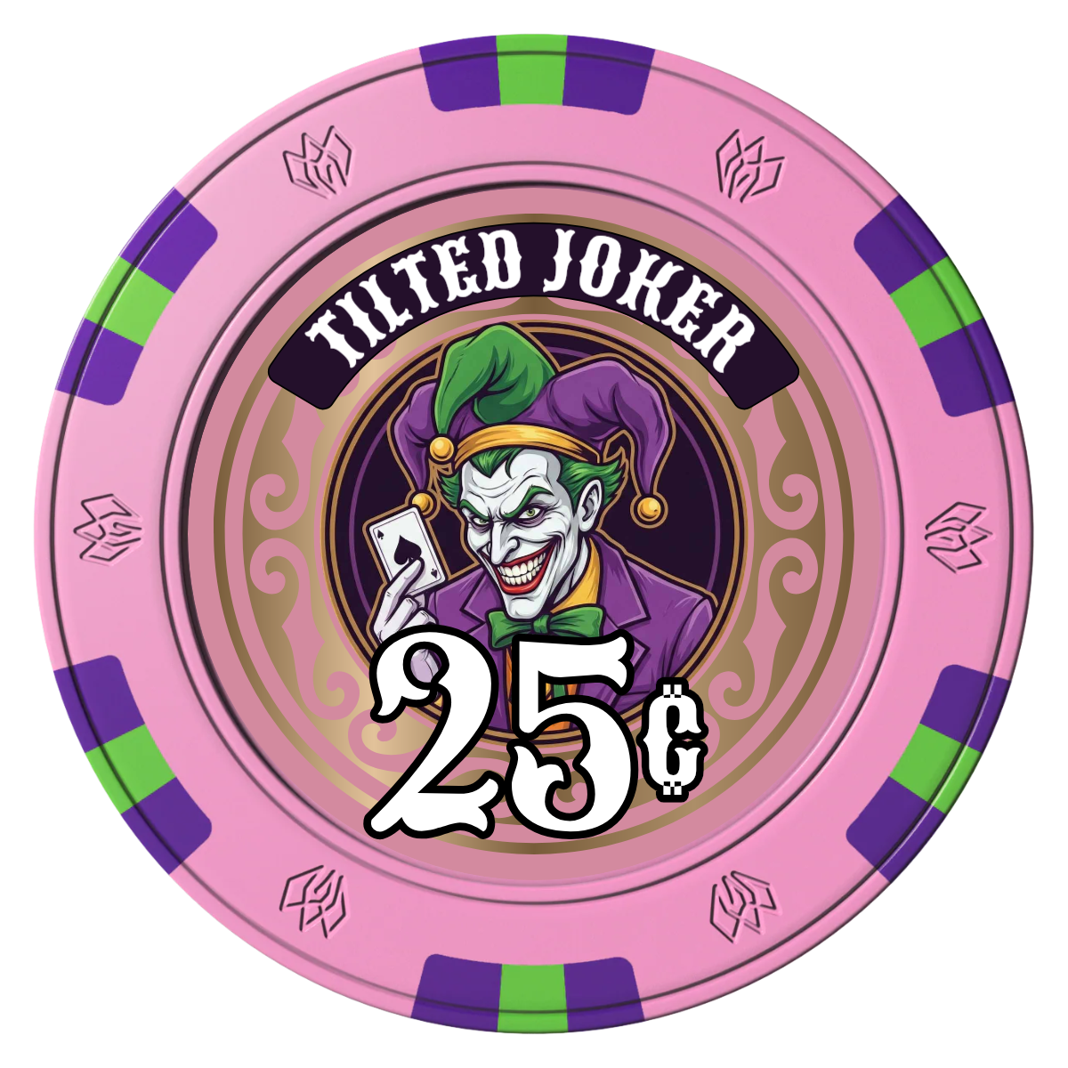 Tilted Joker Clay Poker Chips - Pink / 6 Spot Gem / 40mm - Front