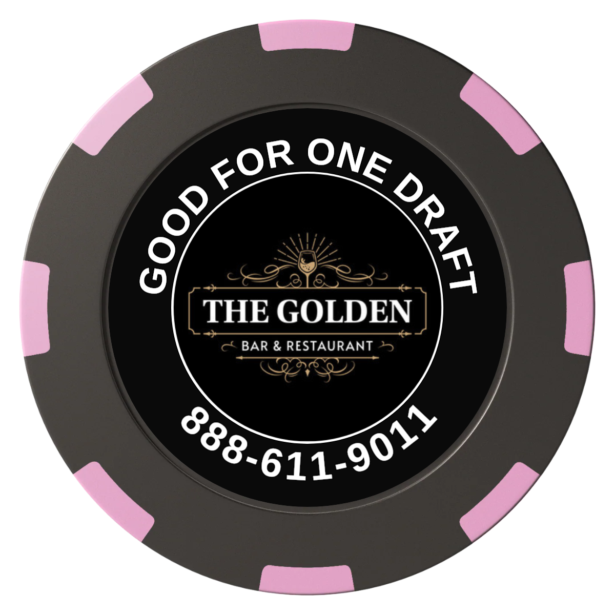 Branded Logo Bar Drink Token Clay Poker Chips - Black / 8 Spot (2 Tone) / 40mm - Front