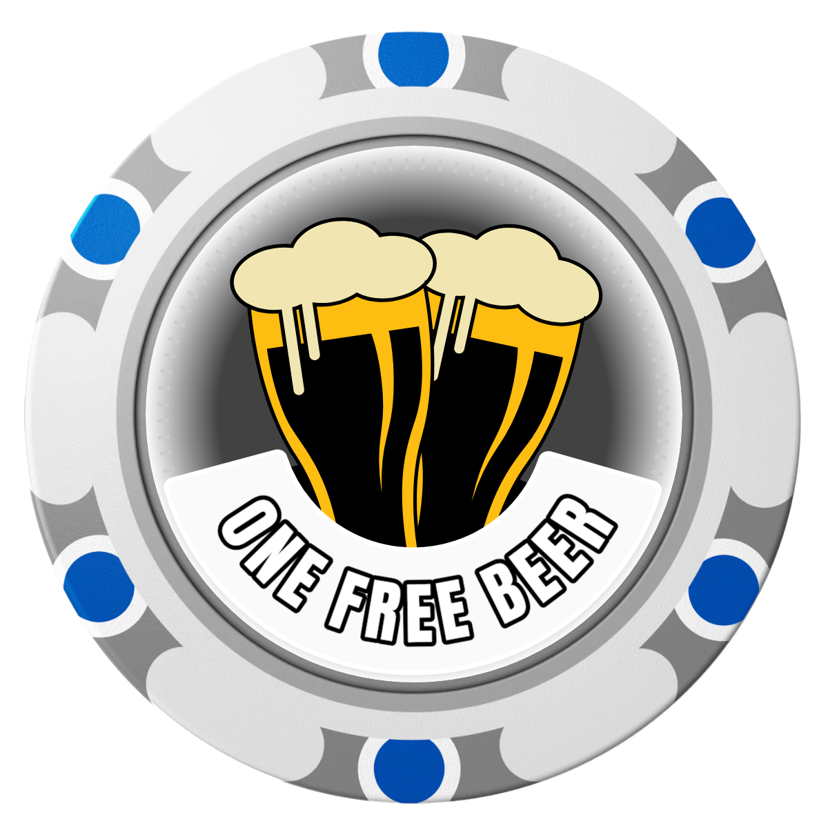Double Pint 2 Clay Poker Chips - White / Monte Carlo / 40mm - Front