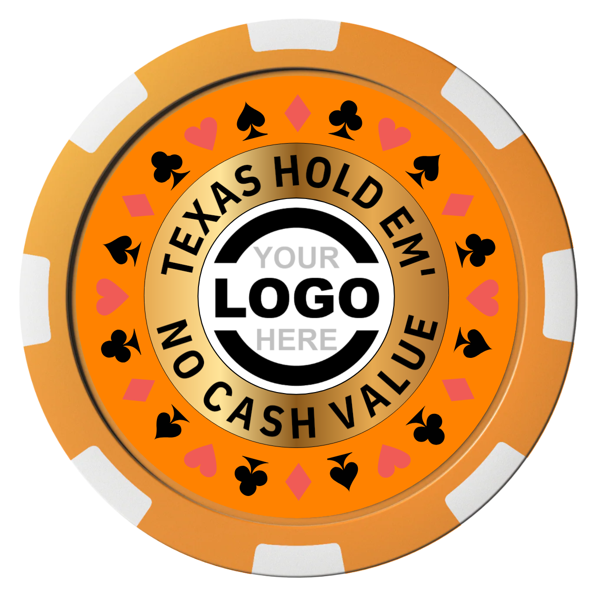 Texas Hold Em' Composite Poker Chips - Orange / 8 Spot - Front