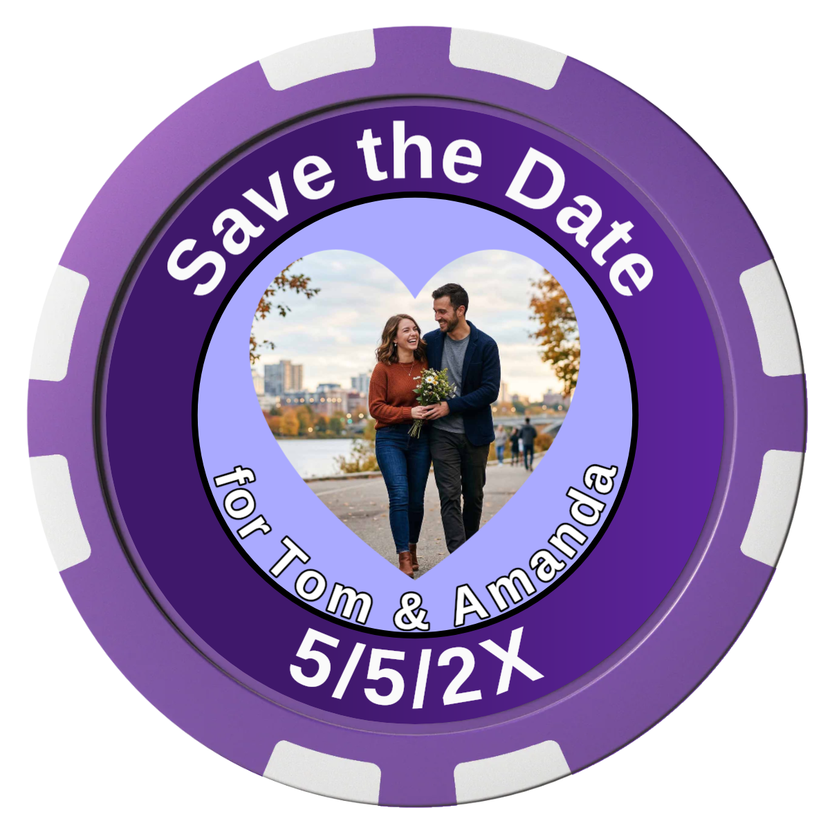 Save the Date #01 Composite Poker Chips - Purple / 8 Stripe - Front