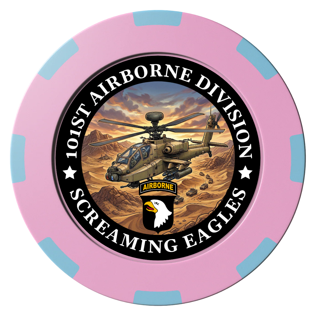 Army Airborne Clay Poker Chips - Pink / 8 Spot (2 Tone) / 40mm - Front