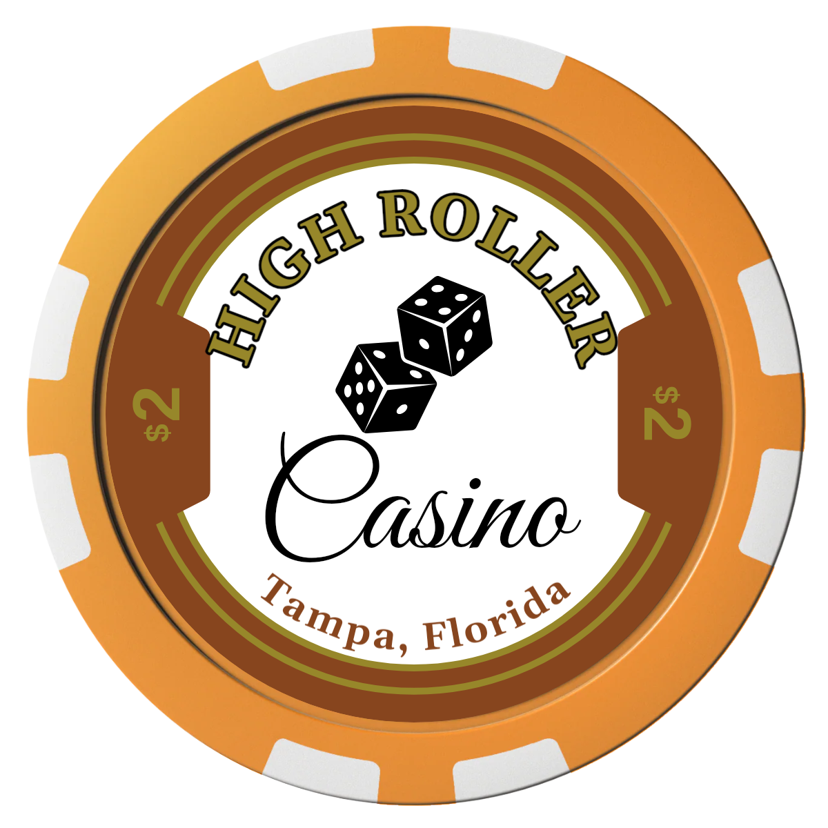 High Roller Casino Composite Poker Chips - Orange / 8 Stripe - Front