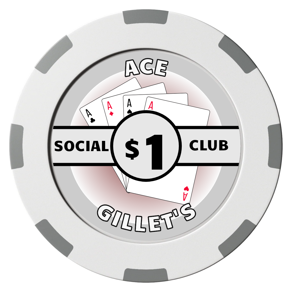 Ace Gillet's Clay Poker Chips - White / 8 Spot (2 Tone) / 40mm - Front
